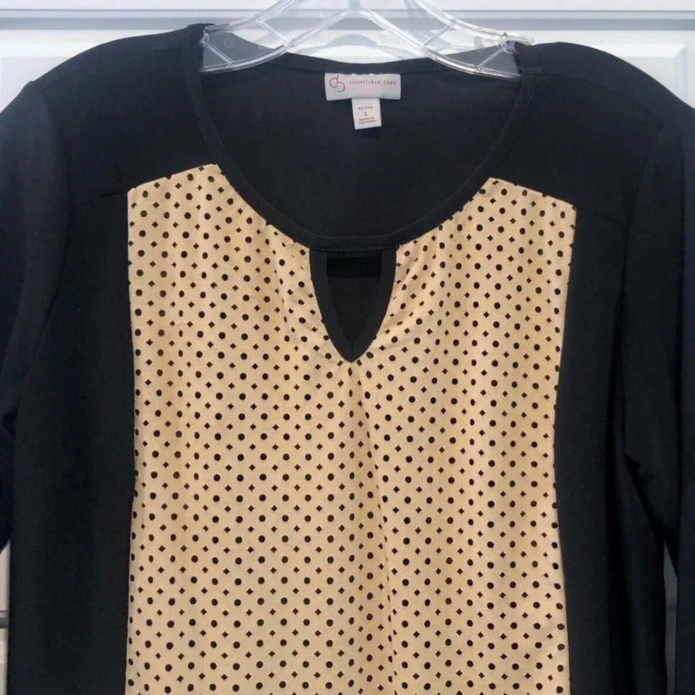 Women's cb Established 1962 Black/Tan Keyhole 3/4 Sleeve Top Size PL - Picture 3 of 7